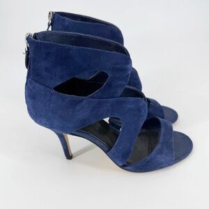 White House Black Market Katia Noble Blue Suede High Caged Heel Sandals 8.5